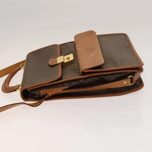 Authentic CELINE Macadam Canvas Shoulder Bag PVC Leather Brown Gold - Picture 11 of 16